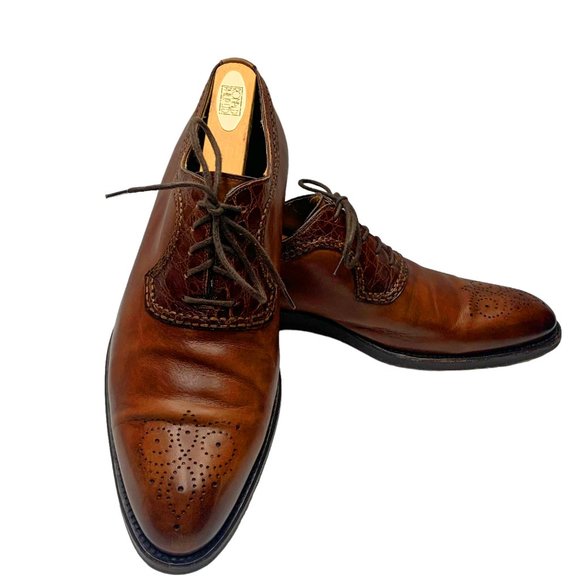 MAGNANNI Brown Calfskin & Crocodile‎ Medallion Toe Dress Brogues main image 12